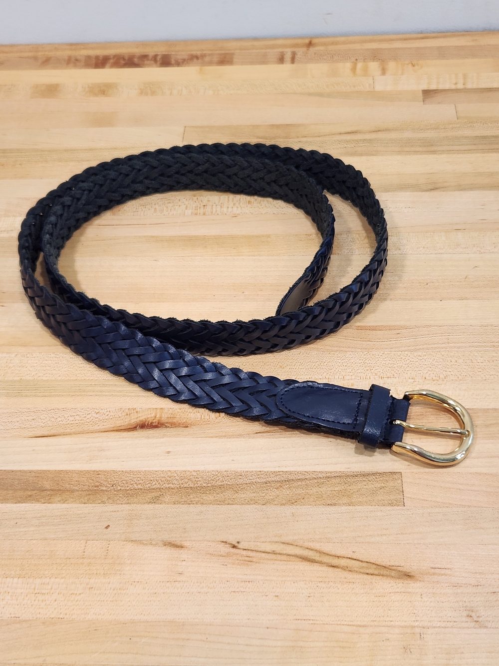 Vintage Navy Blue Woven Braided Leather Belt XL Made In Argentina